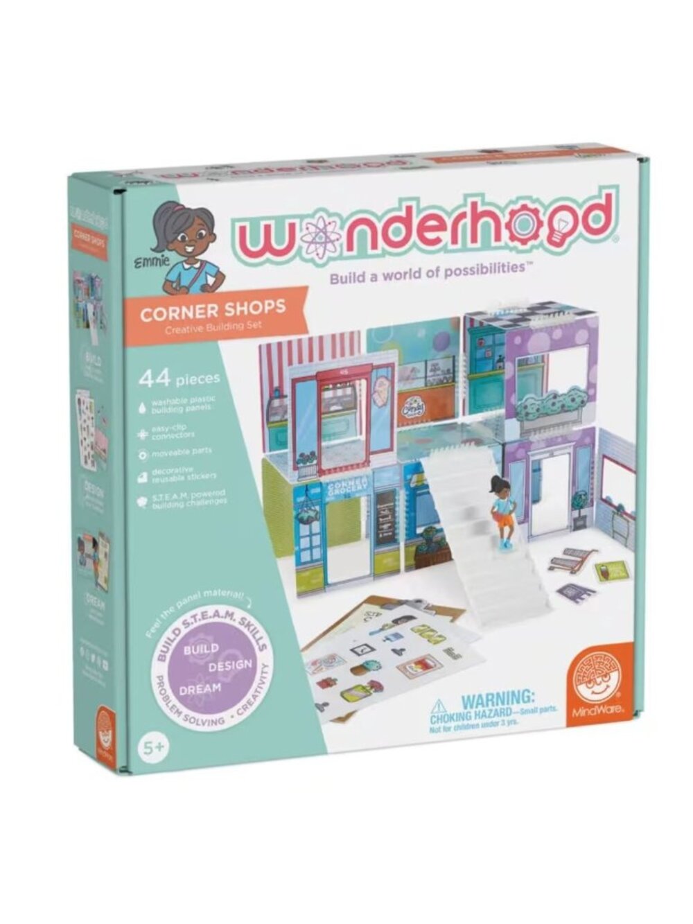 Wonderhood Corner Shops Creative Building Set 44 Pieces STEAM Skills Washable Pa
